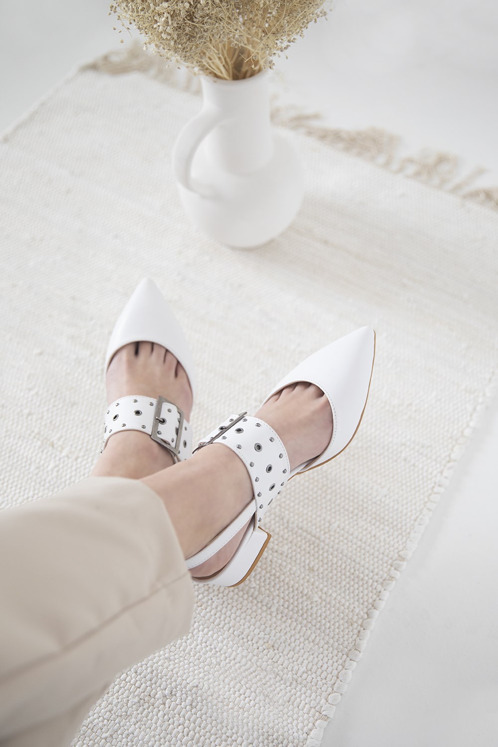 Amelia Deri Topuklu Ayakkabı Beyaz