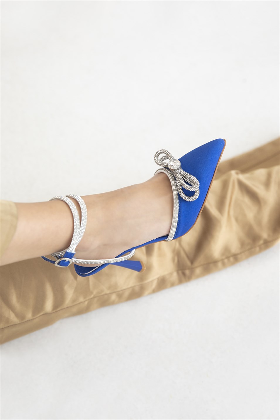 Carry  Kadın Taş Detay Topuklu Kumaş  Ayakkabı Saks Mavi