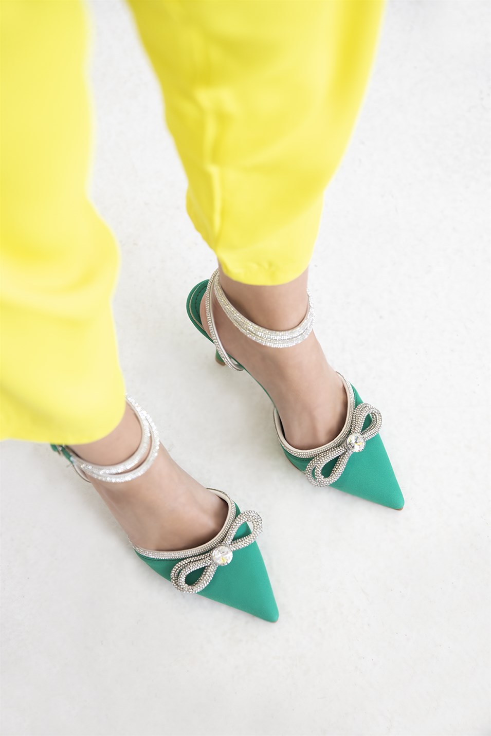Carry  Kadın Taş Detay Topuklu Kumaş  Ayakkabı Yeşil