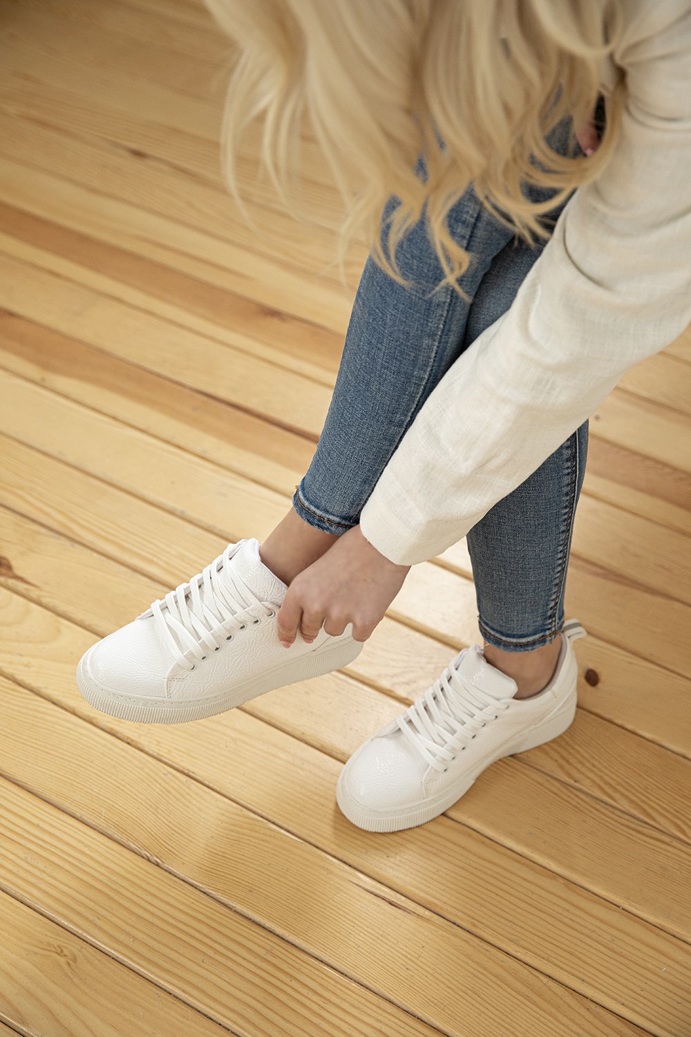 Papel  Kadın  Rugan  Spor Ayakkabı Beyaz