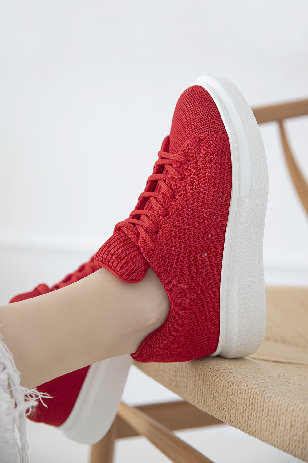 Rapina Kadın  Triko Detay Spor Ayakkabı Kırmızı