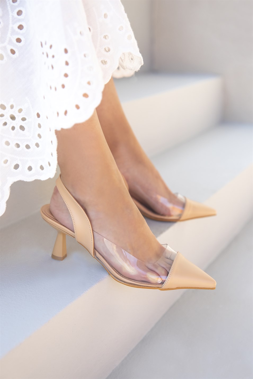Riyad  Kadın  Deri  Şeffaf DetayTopuklu  Ayakkabı Ten