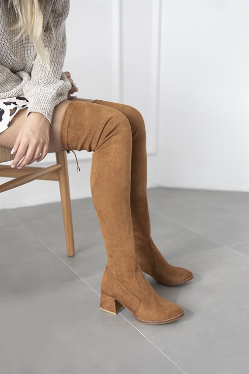 Almira  Kadın  Streç Çorap Çizme Taba