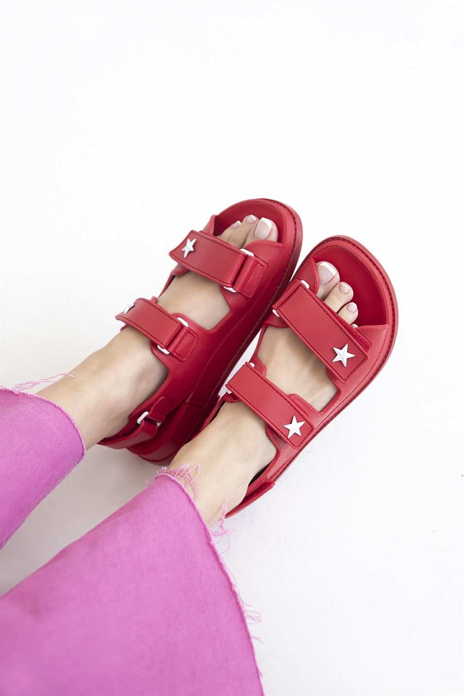 Best Kadın Cırt  Detay  Günlük Plastical  Sandalet Kırmızı