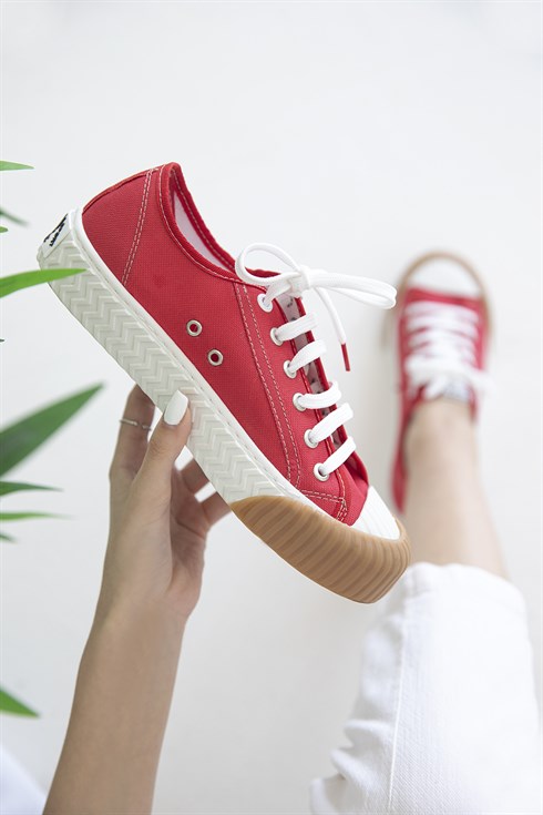 Cash Kadın  Keten  Detay Spor Ayakkabı Kırmızı