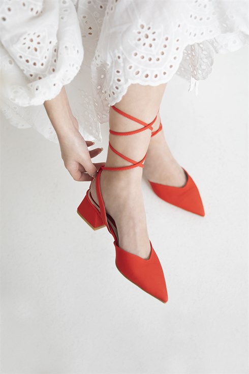 Domino Kadın Topuklu  Kumaş  Ayakkabı Kırmızı
