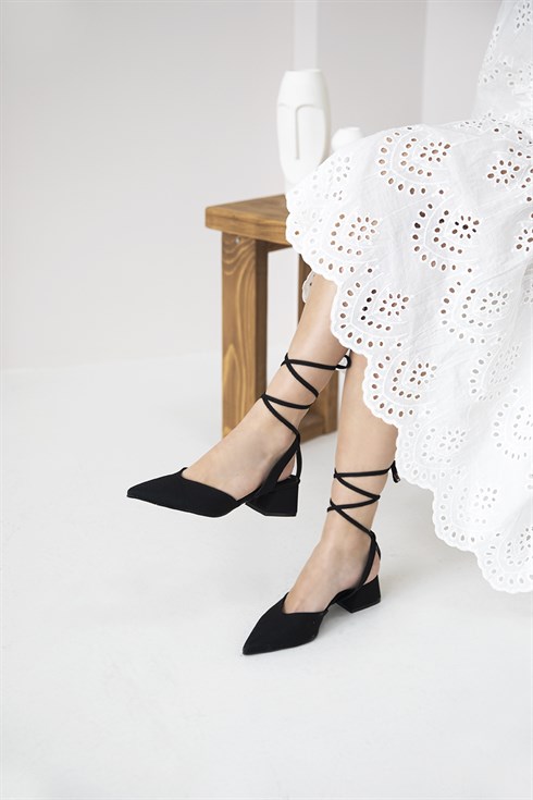 Domino Kadın Topuklu  Kumaş  Ayakkabı Siyah