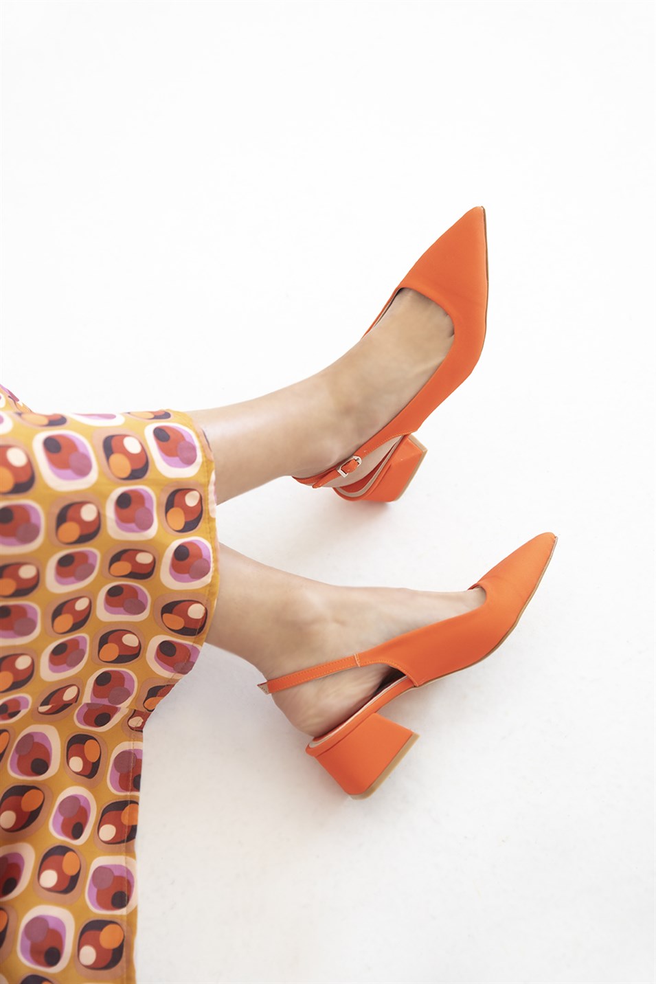 Hanna  Kadın  Kumaş Detay  Topuklu  Ayakkabı Oranj