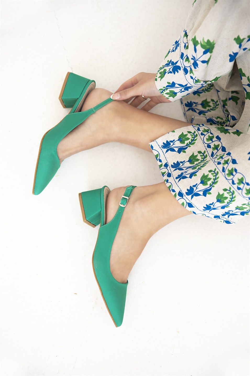 Hanna  Kadın  Kumaş Detay  Topuklu  Ayakkabı Yeşil