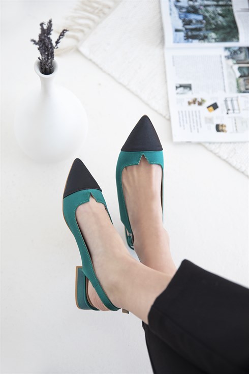 Harison  Kadın  Topuklu Saten  Ayakkabı Yeşil-Siyah