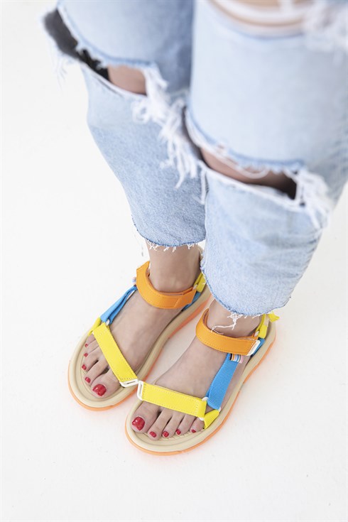 Harlow  Kadın Cırt  Detay  Günlük  Sandalet Sarı-Oranj