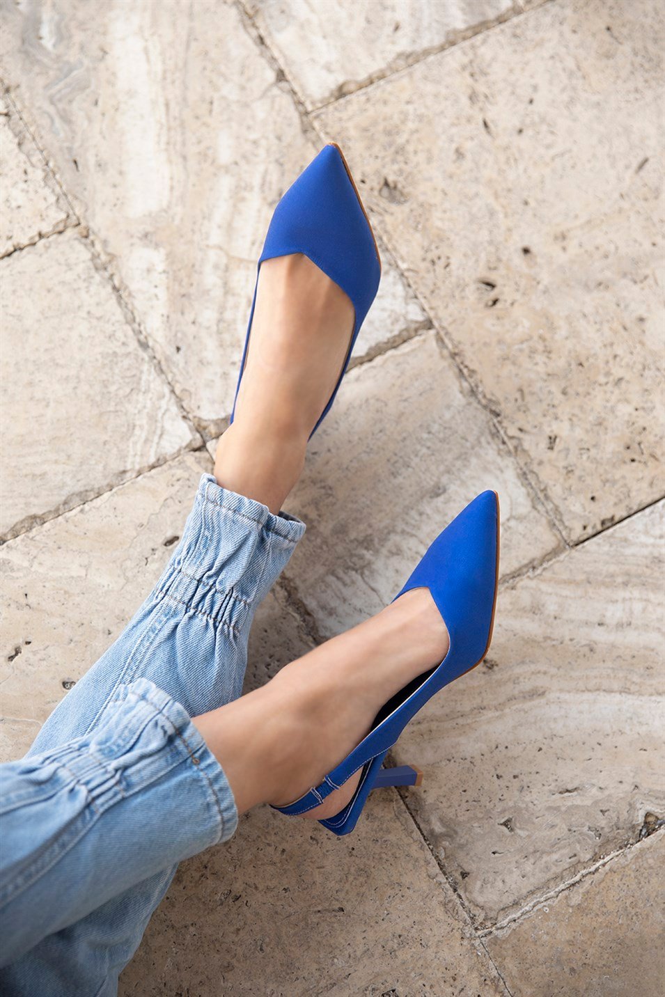 Harper  Kadın Topuklu  Kumaş Sandalet Saks Mavi