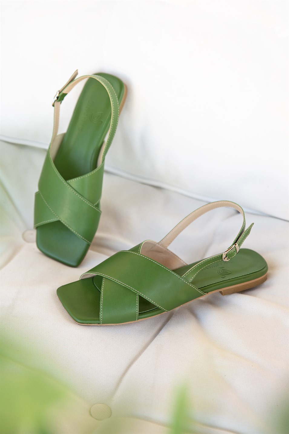 Martin Kadın  Günlük Deri Sandalet Yeşil