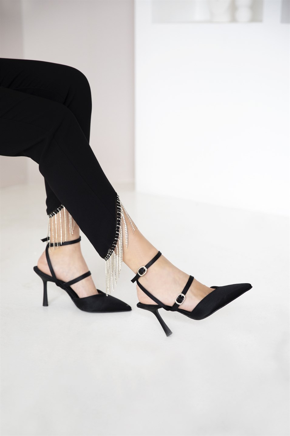 Mayra Kadın  Saten Topuklu   Ayakkabı Siyah