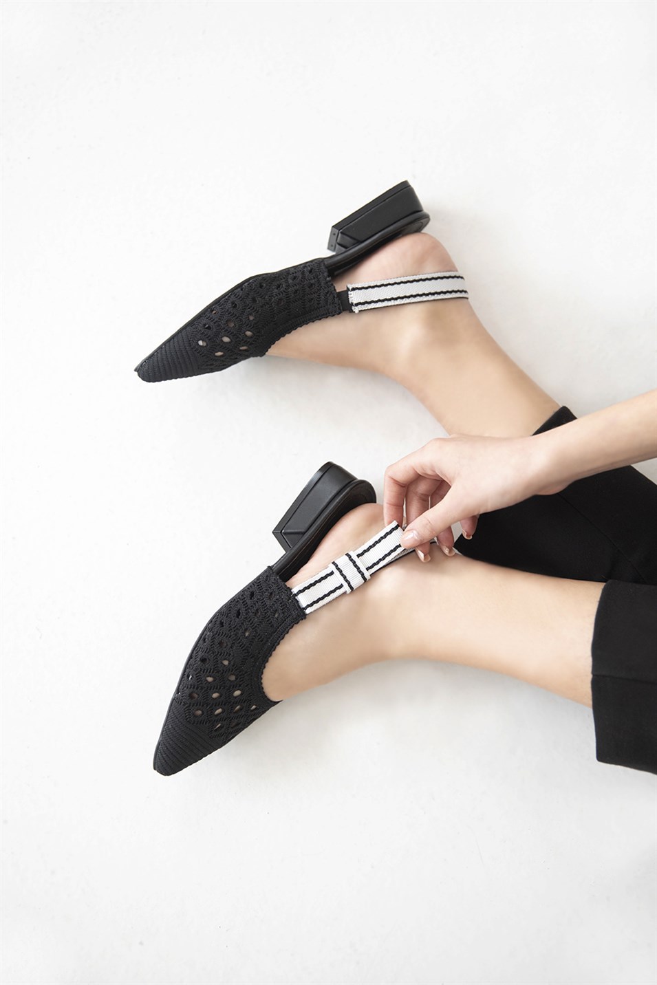 Motris  Kadın Triko  Detay Topuklu Sandalet Siyah