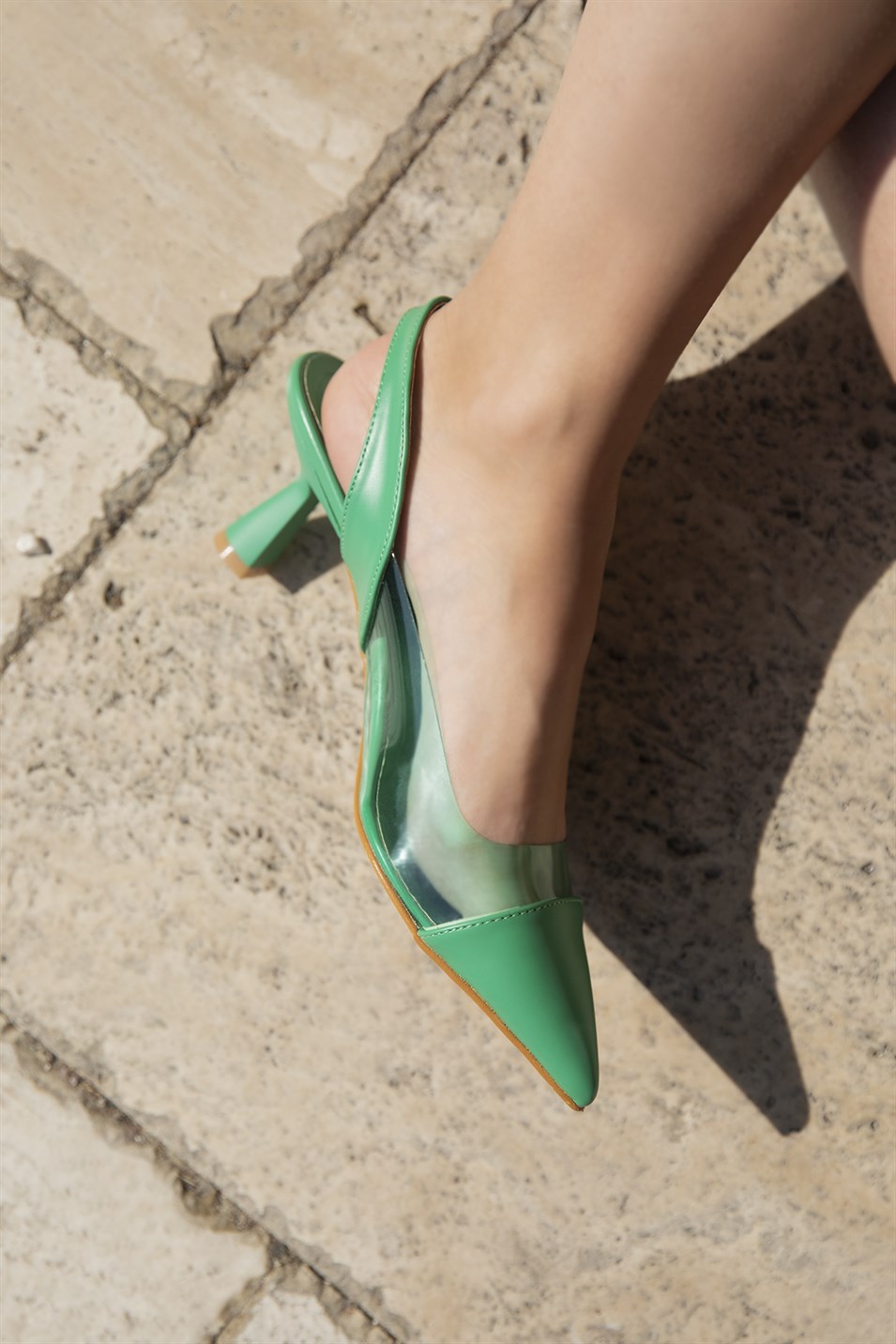 Riyad  Kadın  Deri  Şeffaf DetayTopuklu  Ayakkabı Yeşil