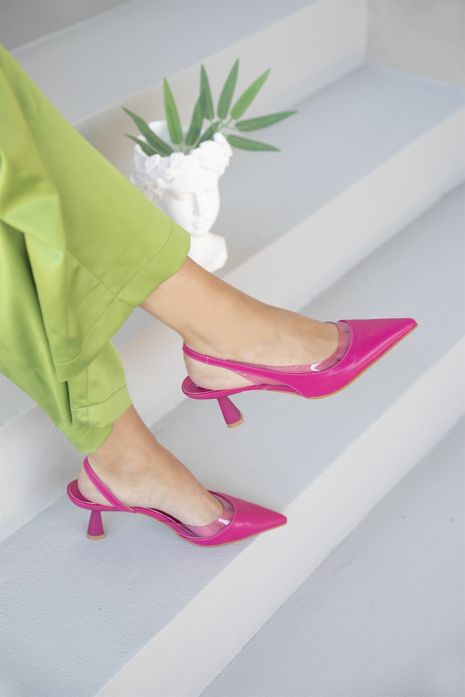 Sarah  Kadın  Deri  Şeffaf DetayTopuklu  Ayakkabı Fuşya
