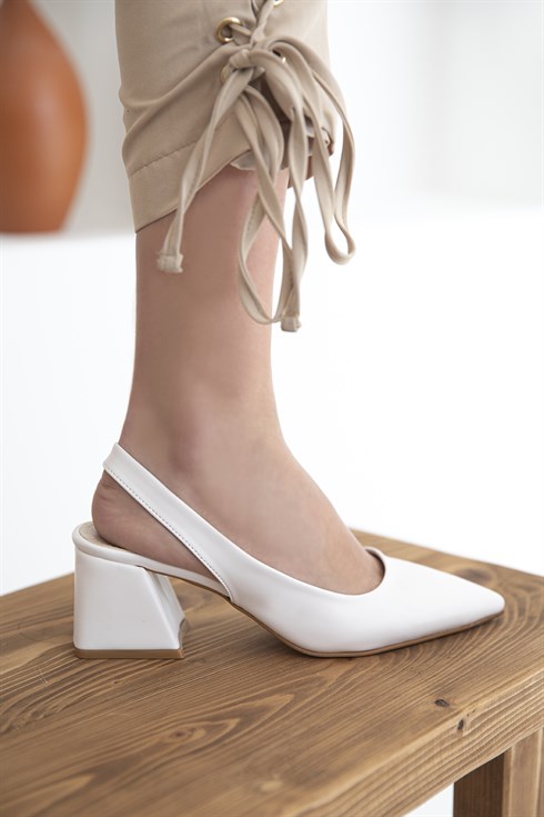 Selinda  Kadın  Deri Topuklu  Ayakkabı Beyaz