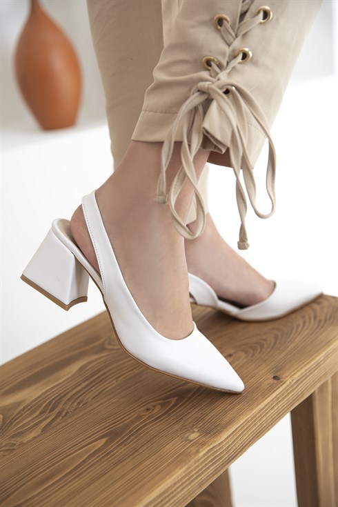 Selinda  Kadın  Deri Topuklu  Ayakkabı Beyaz