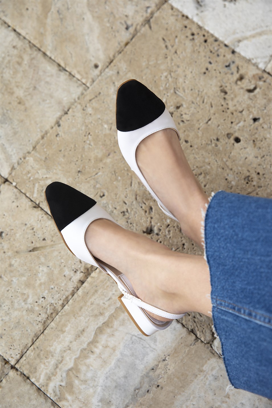 Sımmons  Kadın  Topuklu Sandalet Beyaz-Siyah