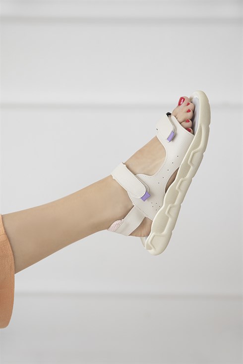 Step  Kadın Cırt  Detay  Günlük  Sandalet Krem-Lila