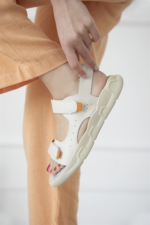 Step  Kadın Cırt  Detay  Günlük  Sandalet Krem-Oranj