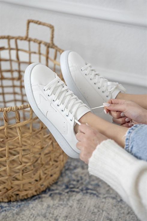 Tuan Kadın  Deri Spor Ayakkabı Beyaz-Gümüş