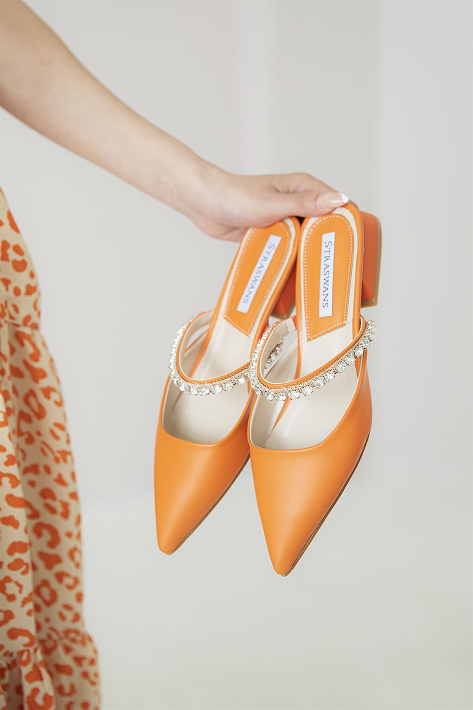 Valeri  Kadın Taş Detay Topuklu Ayakkabı Oranj