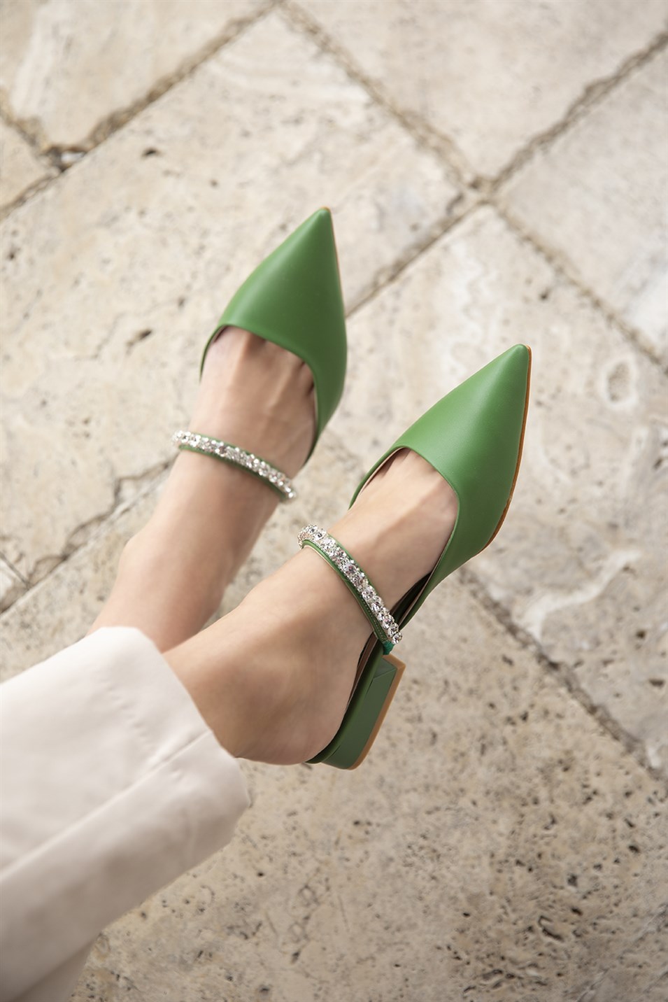 Valeri  Kadın Taş Detay Topuklu Ayakkabı Yeşil